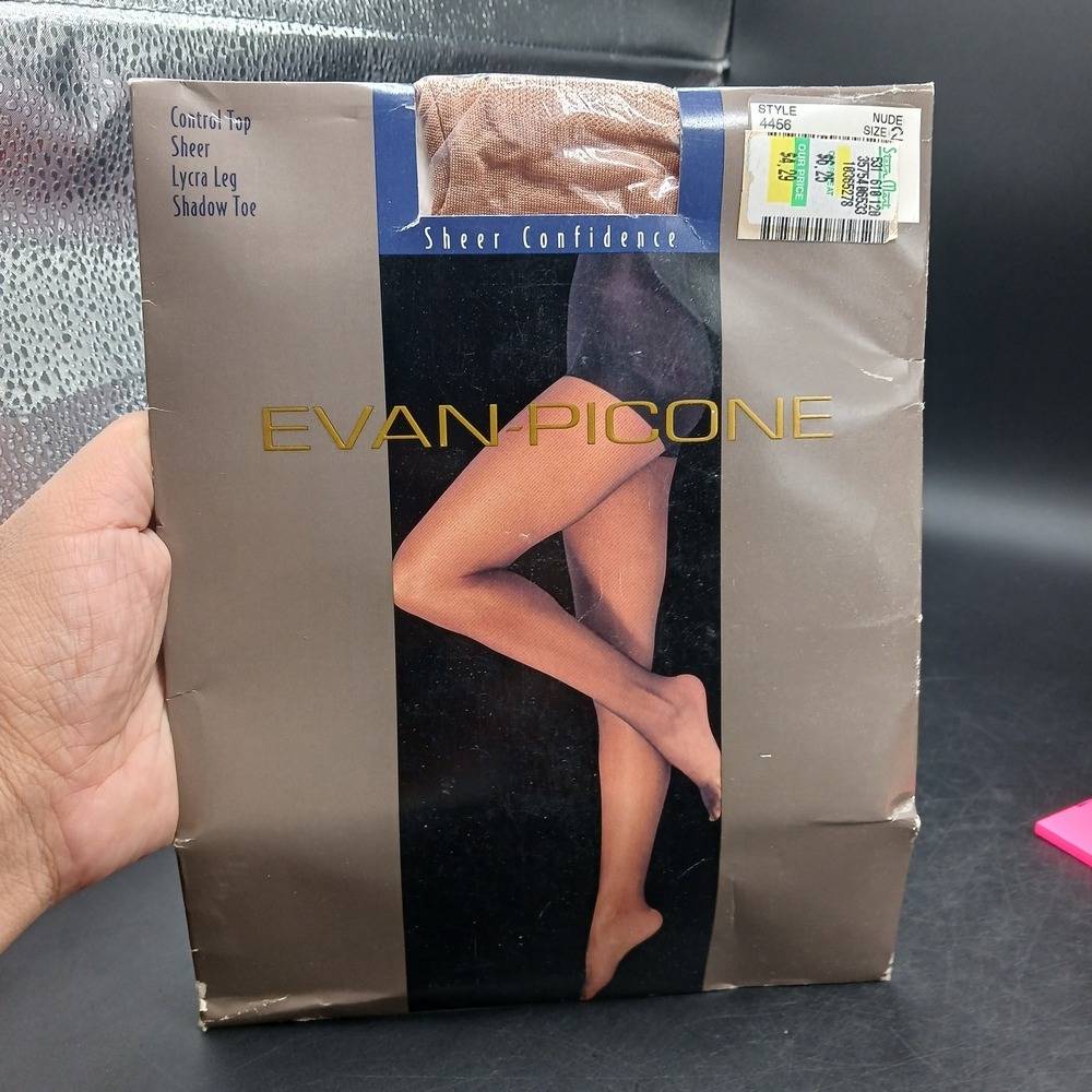 VINTAGE Evan-Picone Pantyhose Control Top Sheer Lycra leg Shadow Toe Nude Sz 2